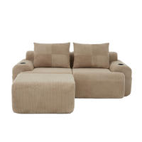 ECKSOFA 200/174/80 cm khaki aus Cord mit Cupholder und Seitentasche - Sandfarben, Textil (174/200cm) - OKWISH