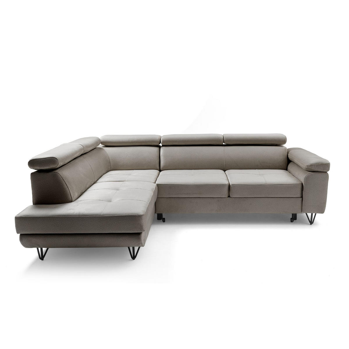 ECKSOFA JUNIOR L Links mit Schlaffunktion 194x128 Velours Beige - Beige/Schwarz, Holz/Textil (249/184cm) - Muffo