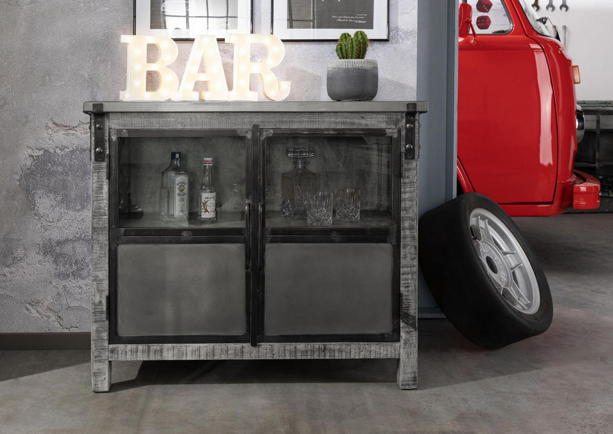 SIDEBOARD Mango 100x40x90 grau lackiert HEAVY INDUSTRY #127 - Grau, Holz (100/90/40cm) - Massivmoebel24