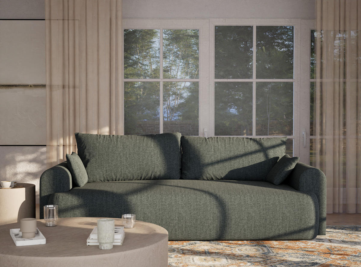 SOFA MIT SCHLAFFUNKTION Toluca Blau Webstoff - Blau/Schwarz, Holz/Holzwerkstoff (247/69/104cm) - Maison de Reve