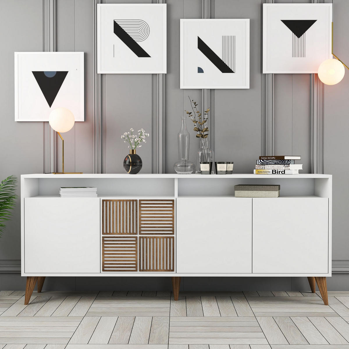 SIDEBOARD 4 Türen L180 cm - Milan - Weiß, Holzwerkstoff (35/78.6/180cm) - Calicosy