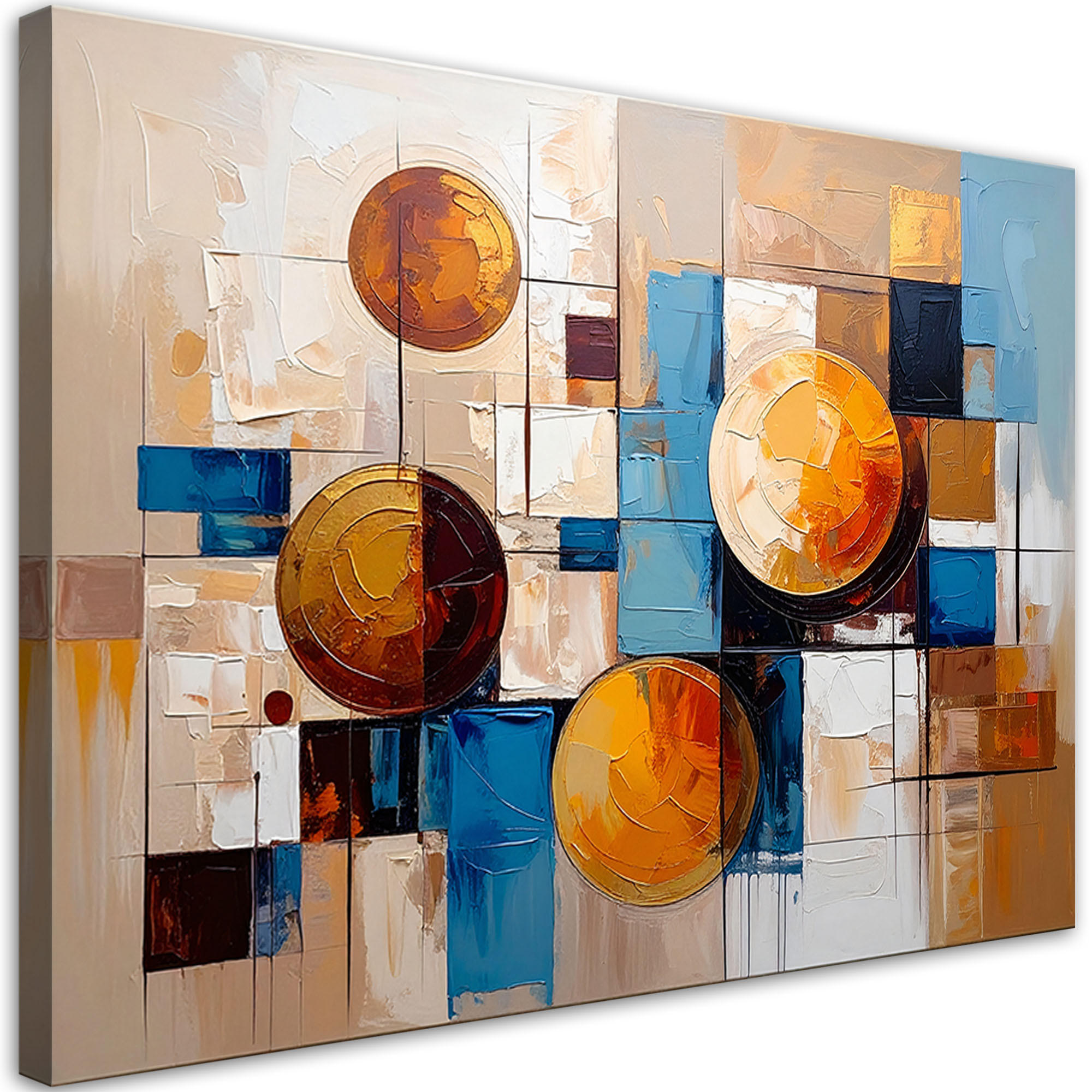 LEINWANDBILD Geometrische bunte Formen 120x80cm - Beige, Textil (120/80cm) - Feeby