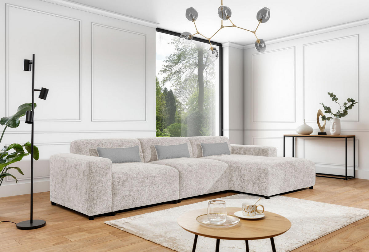 ECKSOFA L Form Jughlio Beige 331/165/75 cm Rechts mit Schlaffunktion - Beige/Schwarz, Kunststoff/Textil (331/165cm) - AX Living