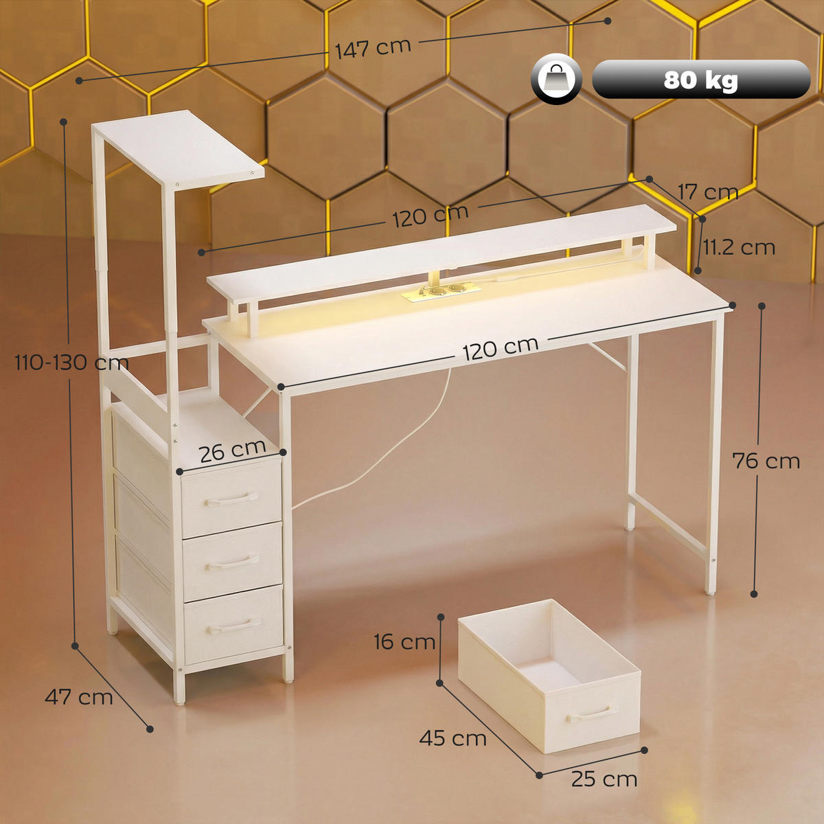 BÜROTISCH Weiß 1 Stück - Weiß, Holzwerkstoff (47/147/130cm) - GiPP