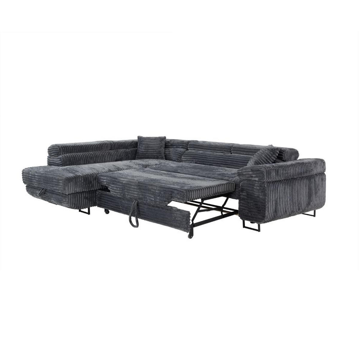 ECKSCHLAFSOFA Luis L, mit Schlaffunktion und Bettkasten – praktisch und bequem, Links, Dunkelgrau - Dunkelgrau/Schwarz, Textil (275/205cm) - AN-Moebel 4u