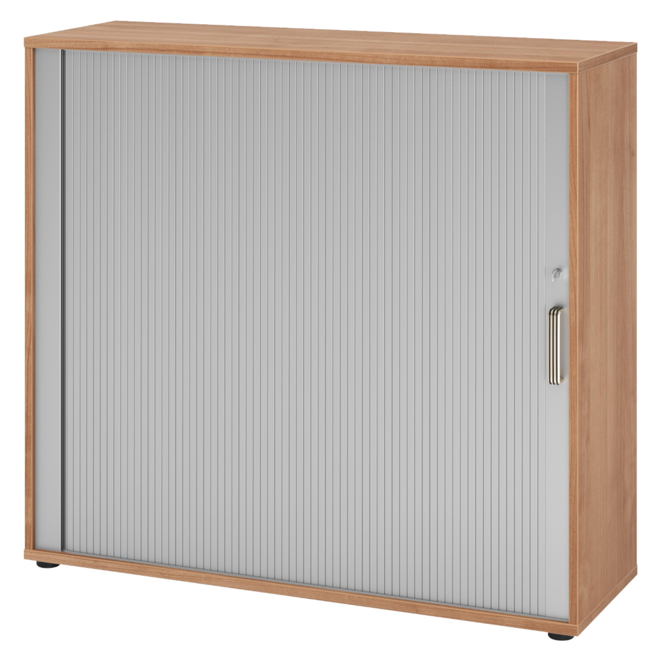 bümö Rollladenschrank Nussbaum, Silber 120x110x40 cm