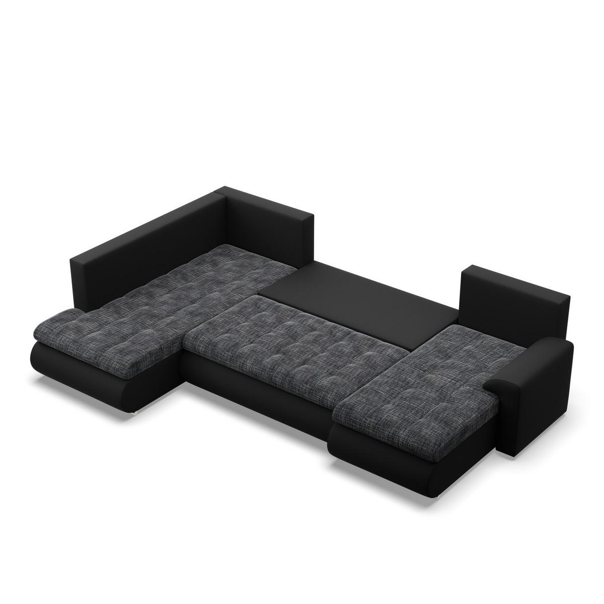 U-SOFA MIT SCHLAFFUNKTION FORESTA, Schwarz + Schwarz - Schwarz, Textil (300/89/200cm)