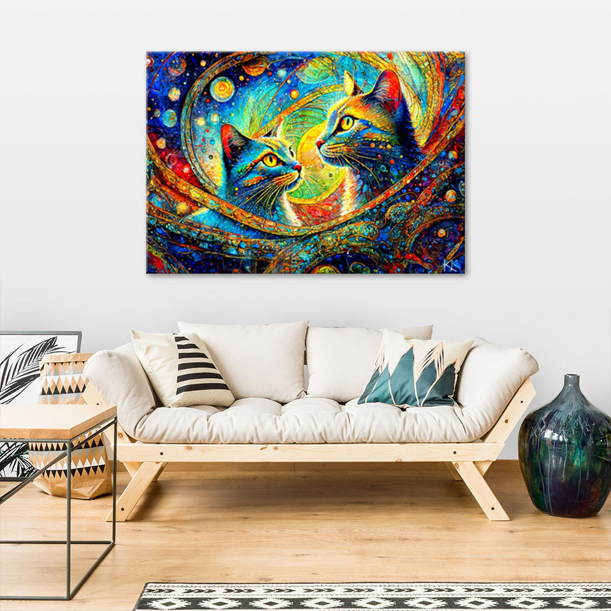 WANDBILD abstrakte katzen - Lila, Textil (60/40cm) - Feeby