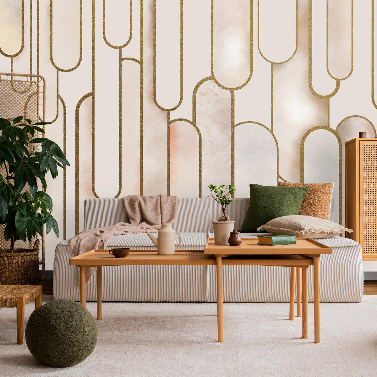 FOTOTAPETE für Wohnzimmer Abstraktion Art Deco 250x175 - Beige/Rosa, Papier (250/175cm) - Muralo