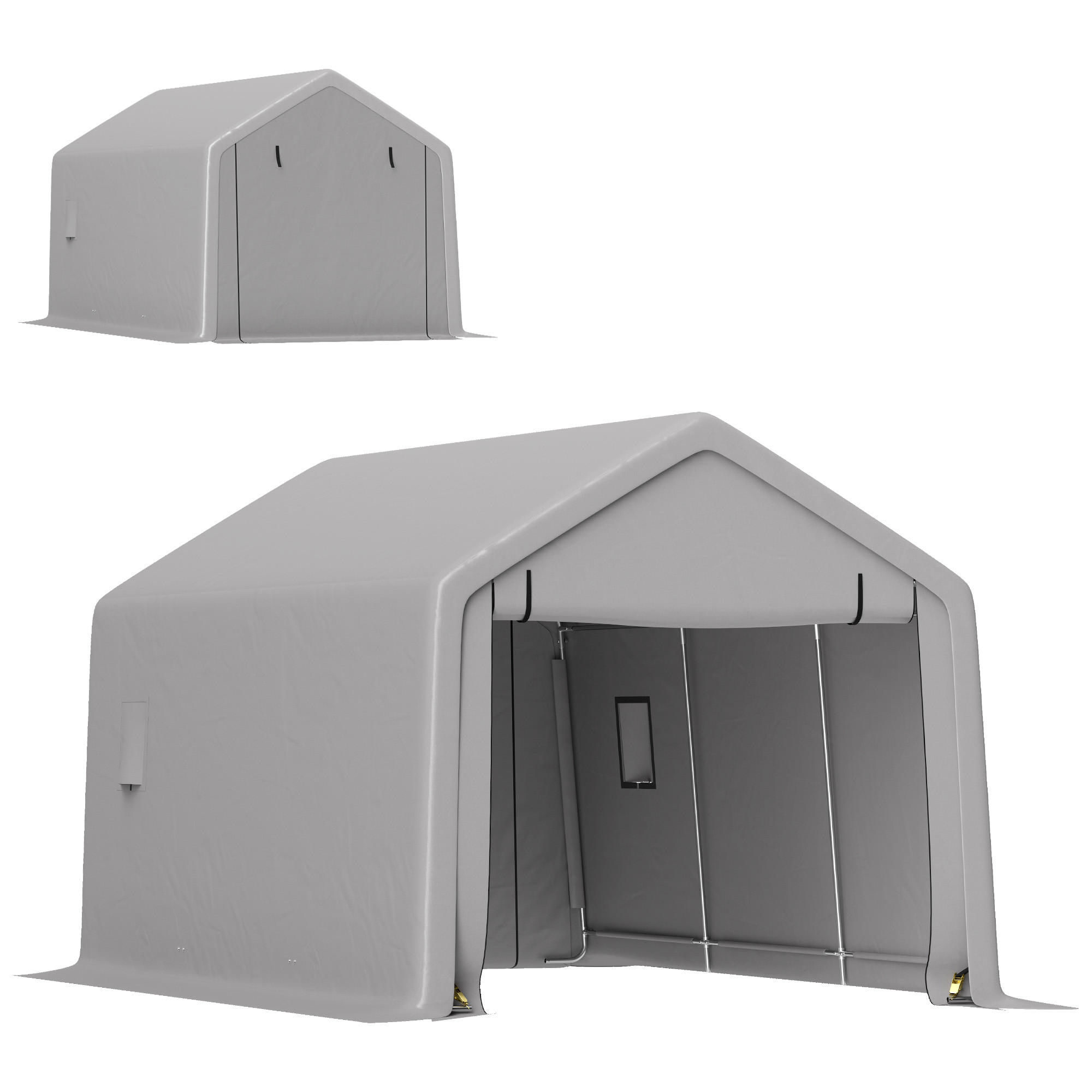 CARPORT DE-12661 300/520 cm 140 g/m² mit Rolltür Grau - Grau, Metall (300/275/520cm) - ComfortXL