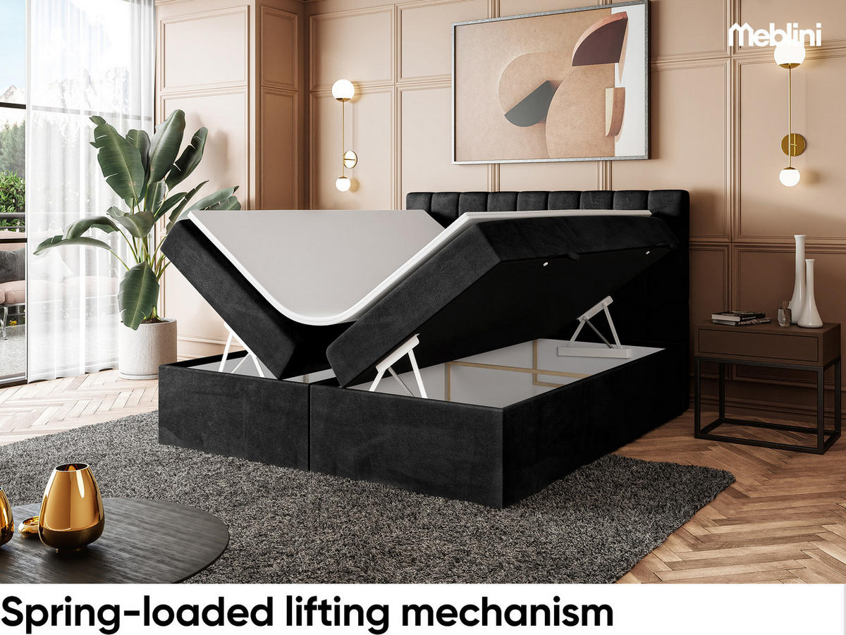 BOXBETT LUKAS 180x200 cm in Schwarz Samt - Schwarz, Holz/Holzwerkstoff (180/200cm) - Meblini