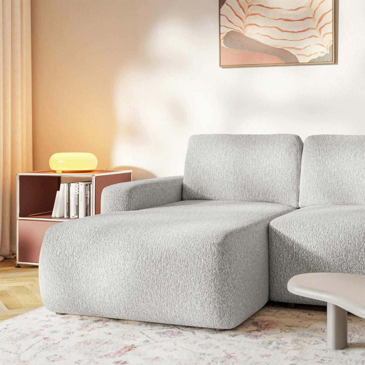 ECKSOFA Carnos Mini Hellgrau Chenille - Hellgrau/Schwarz, Kunststoff/Textil (238/164cm) - Selsey