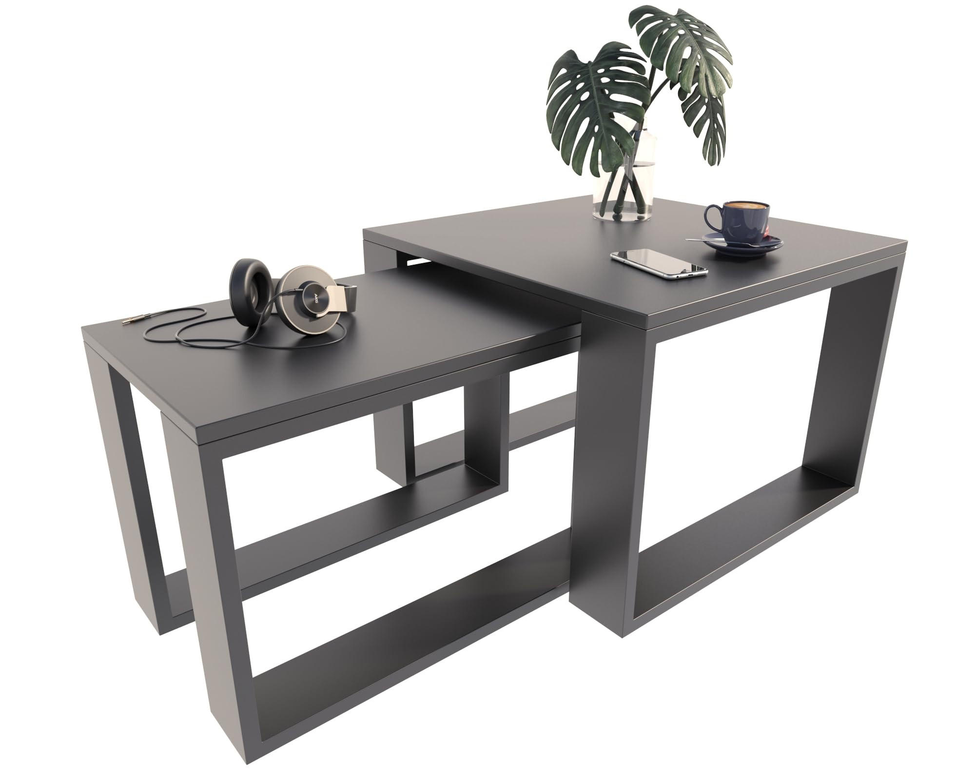 SATZTISCH im Industrie-Stil Schwarz 2er-Set - Schwarz, Holzwerkstoff (59.6/60/43.3cm) - Matkam Möbel