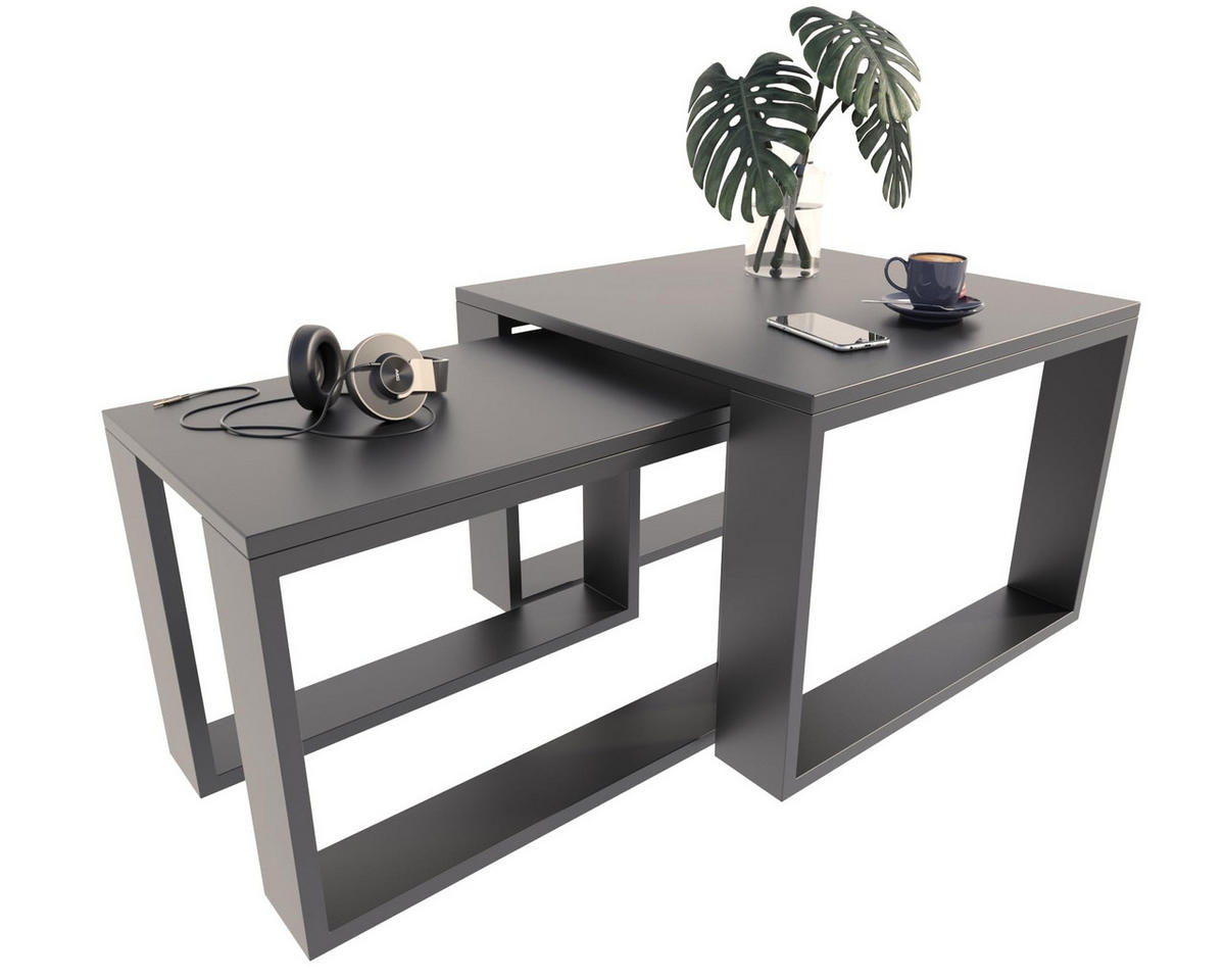 SATZTISCH im Industrie-Stil Schwarz 2er-Set - Schwarz, Holzwerkstoff (59.6/60/43.3cm) - Matkam Möbel