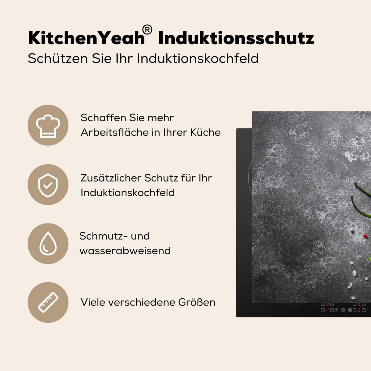 HERDABDECKPLATTE Pfeffer - Kräuter - Gewürze - Beton 71x52 cm - Rot, Kunststoff (71/0.2/52cm) - MuchoWow