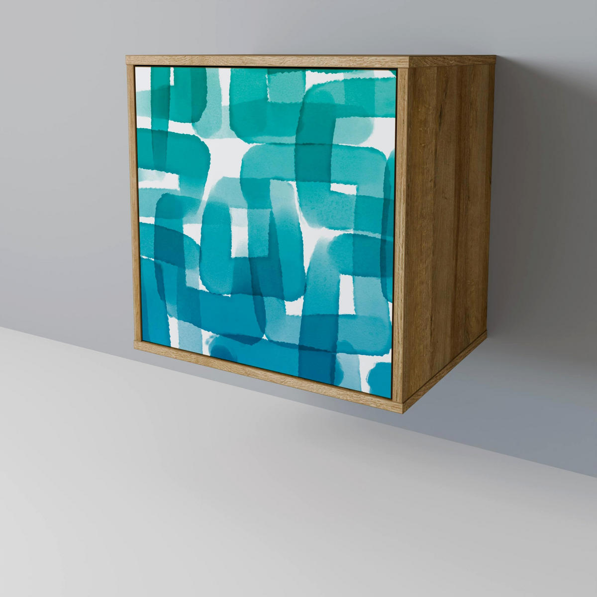 SIDEBOARD TURQUOISE RECTANGLES, Eichefarben, 57,5x42x72,5 cm, Schwarze Metallfüße - Eichefarben/Multicolor, Holzwerkstoff/Metall (57.5/72.5/42cm) - SpaceRebels