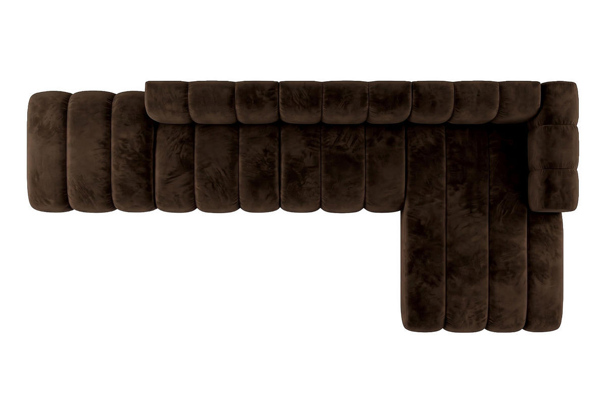 ECKSOFA Modulares In L-Form Mit Hocker, Velvet-Stoff Riviera, Schokolade, Rechts, GRAND - Braun, Holz (386/179cm) - Kaiser Möbel