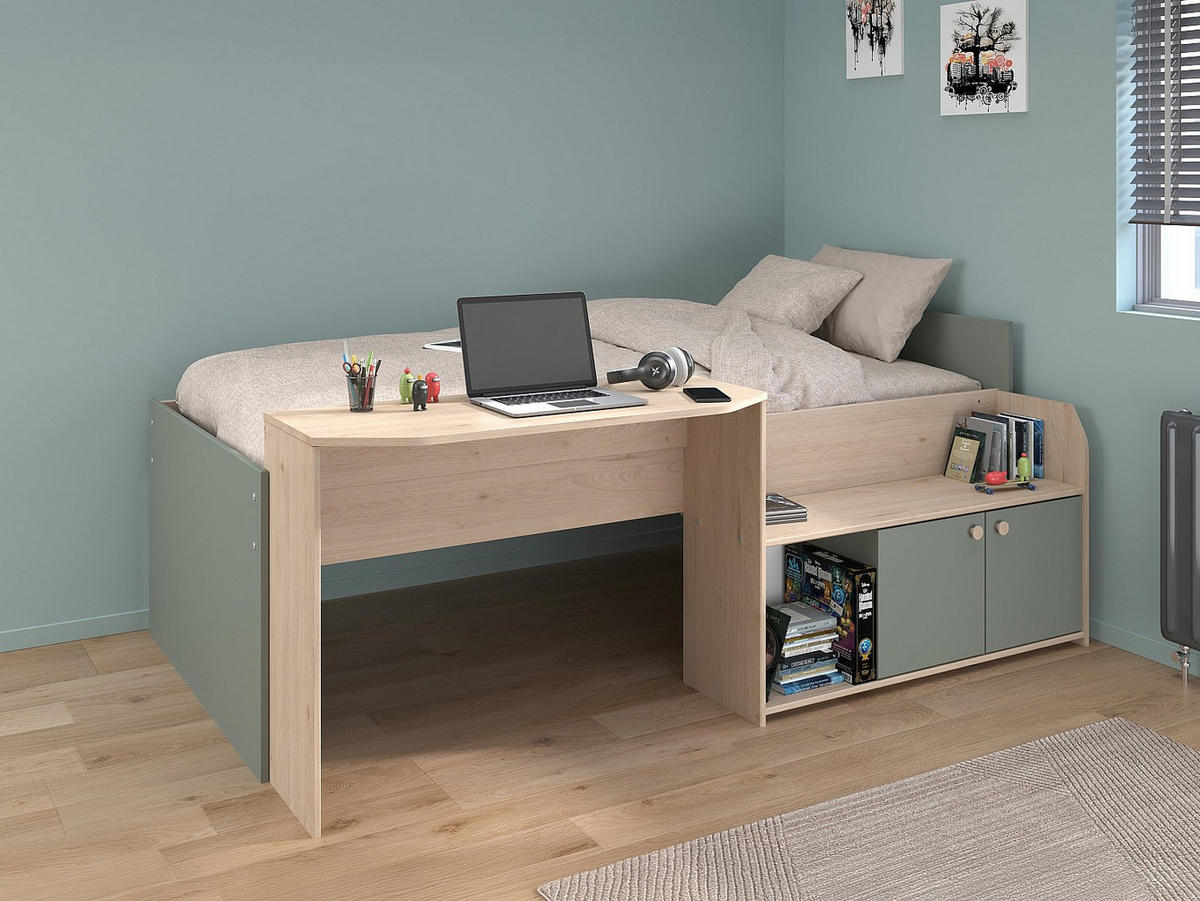 BETTKOMBINATION - 136cm x 203cm - Holzspan - mandelgrün, naturfarben hell - MIVONA - Grün, Holz (203/136cm) - Vente-Unique