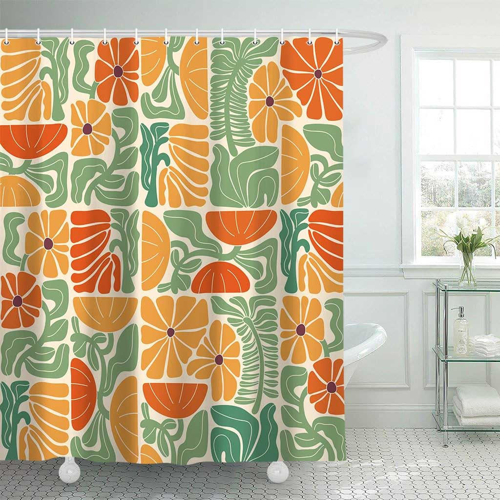DUSCHVORHANG Boho abstrakt bunt botanisch floral Vintage Polyester wasserdicht mit Haken - Multicolor, Textil (180/180cm) - MCBOSON