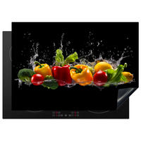 HERDABDECKPLATTE Paprika - Wasser - Gemüse - Schwarz 75x52 cm - Multicolor, Kunststoff (75/0.2/52cm) - MuchoWow