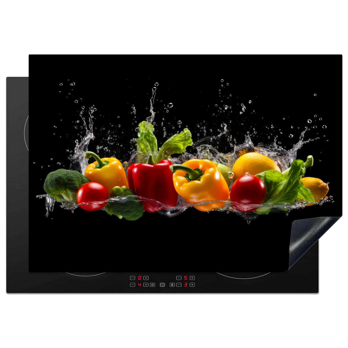HERDABDECKPLATTE Paprika - Wasser - Gemüse - Schwarz 75x52 cm - Multicolor, Kunststoff (75/0.2/52cm) - MuchoWow