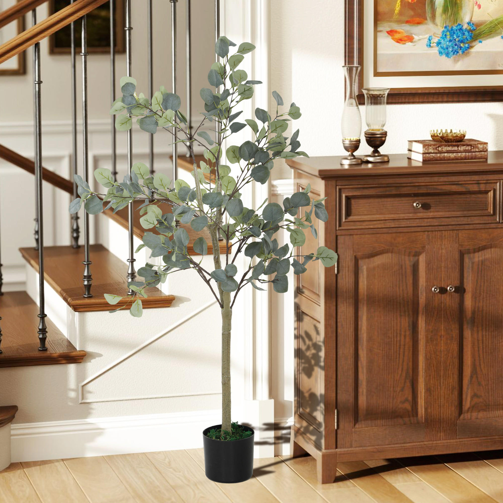 KÜNSTLICHER Eucalyptus Baum groß 150 cm - Grün, Kunststoff (150cm) - HOMCOM