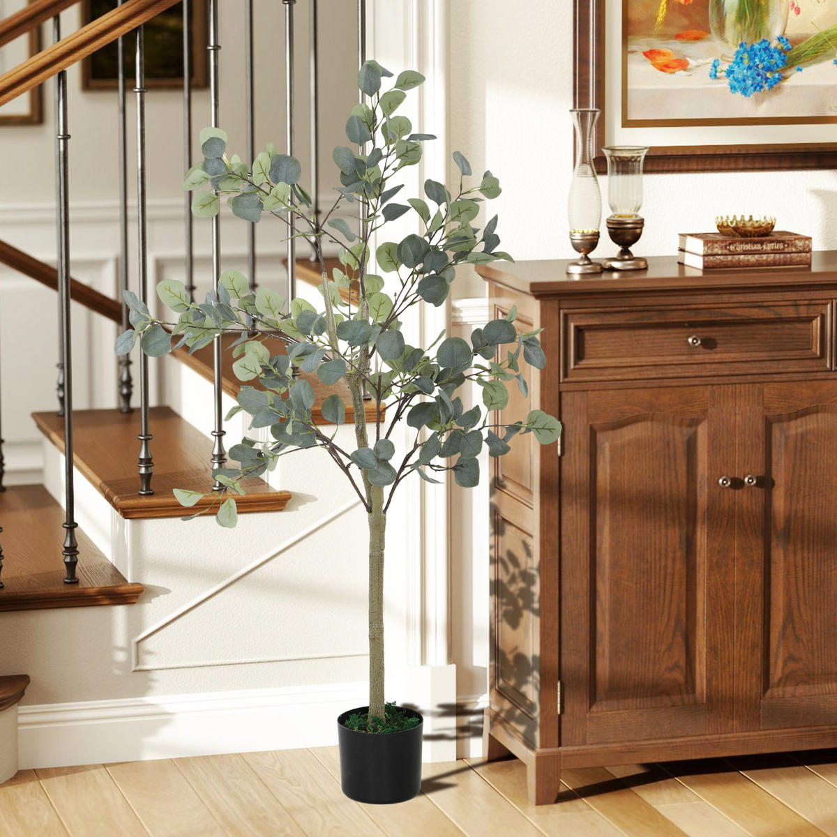 KÜNSTLICHER Eucalyptus Baum groß 150 cm - Grün, Kunststoff (150cm) - HOMCOM