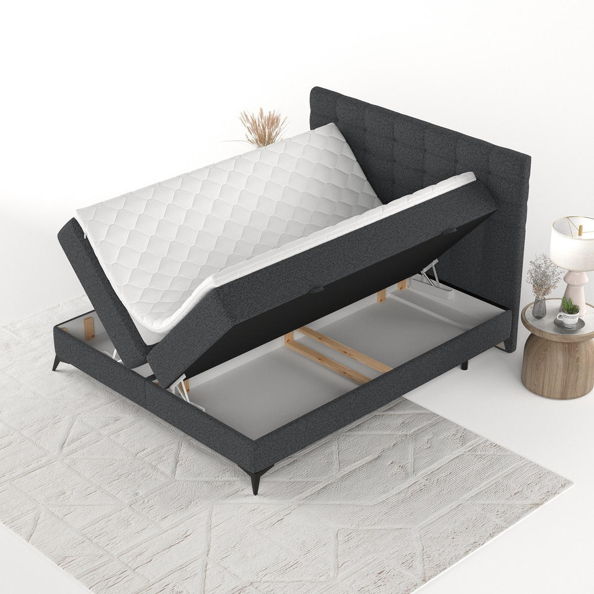 BOXBETT Niro 200/200 cm Anthrazit im Riva Stoff - Anthrazit/Schwarz, Holz/Holzwerkstoff (200/200cm) - AltaBeds