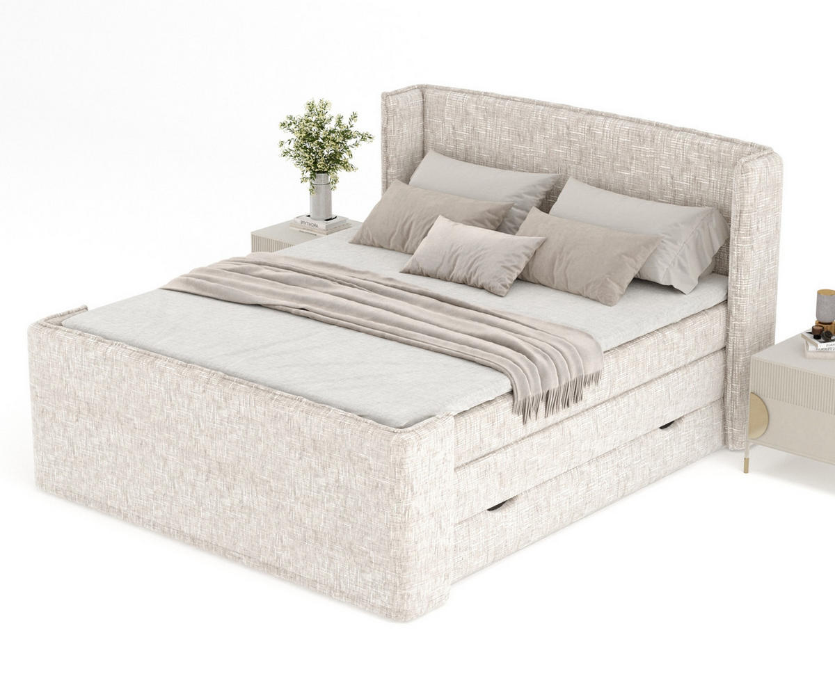 BOXSPRINGBETT Freeland Creme 180/200 cm mit Matratze und Topper - Creme/Schwarz, Holz/Holzwerkstoff (180/200cm) - Maison de Reve