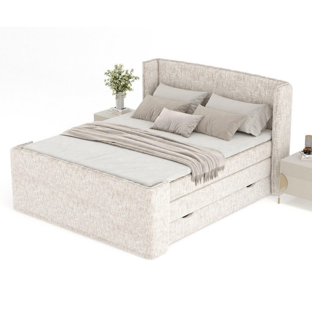 Thumbnail - Maison de Reve Boxspringbett, Creme, Textil, Buche, Kiefer, H3, Höhe ca. 37 cm, 200x200 cm, Reach, FSC 100%, Made in EU,...