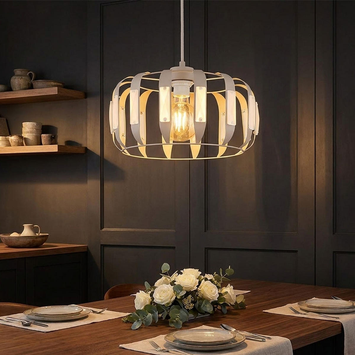 LED PENDELLEUCHTE ARLEN Metall weiß matt, 1x E27, höhenverstellbar - Weiß, Glas (35/35/120cm) - Globo Lighting
