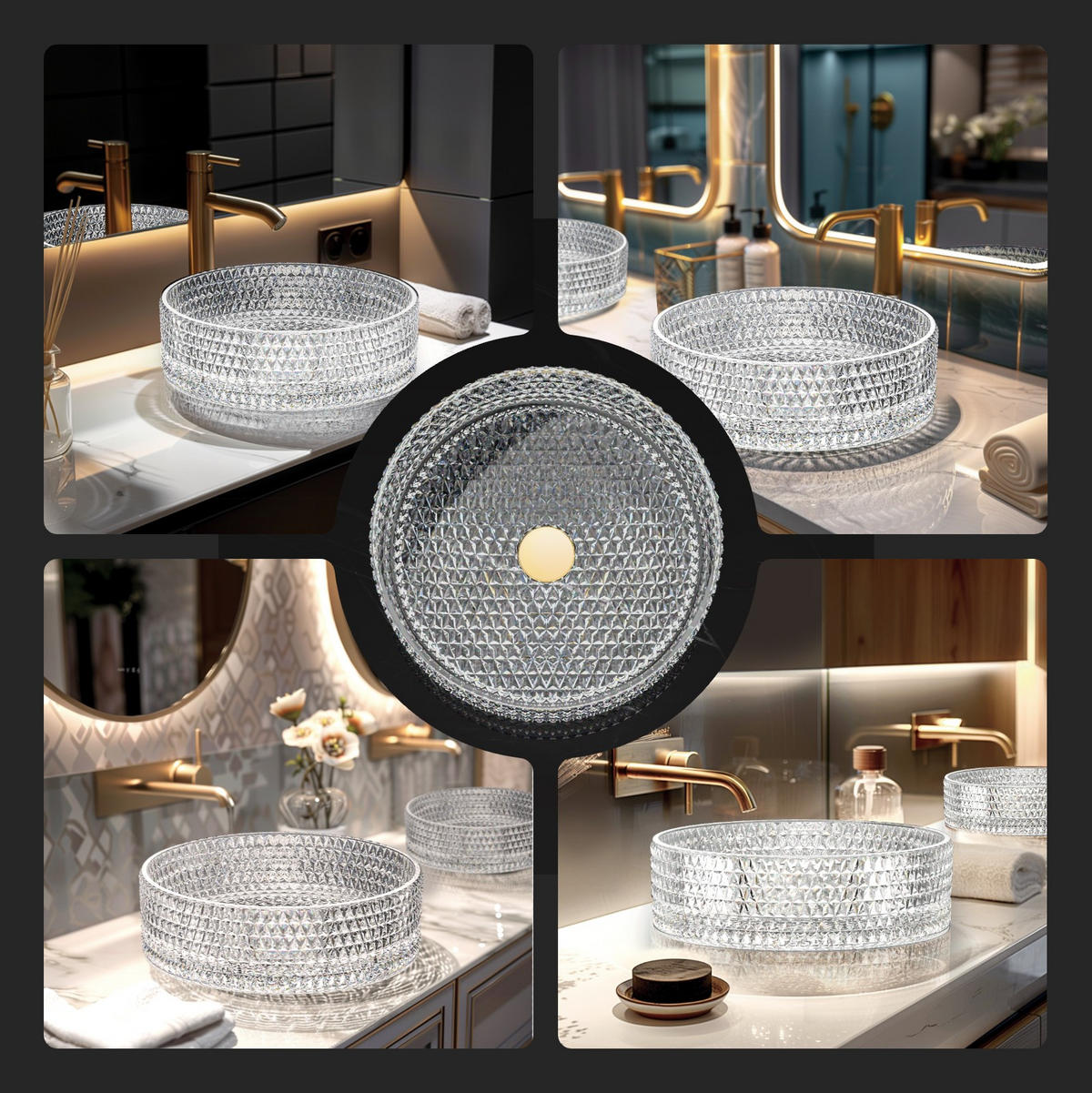 WASCHBECKEN Klarglasspüle Rund Ø36 / 11,2 cm - Weiß, Glas (36/11.2/36cm) - EMKE