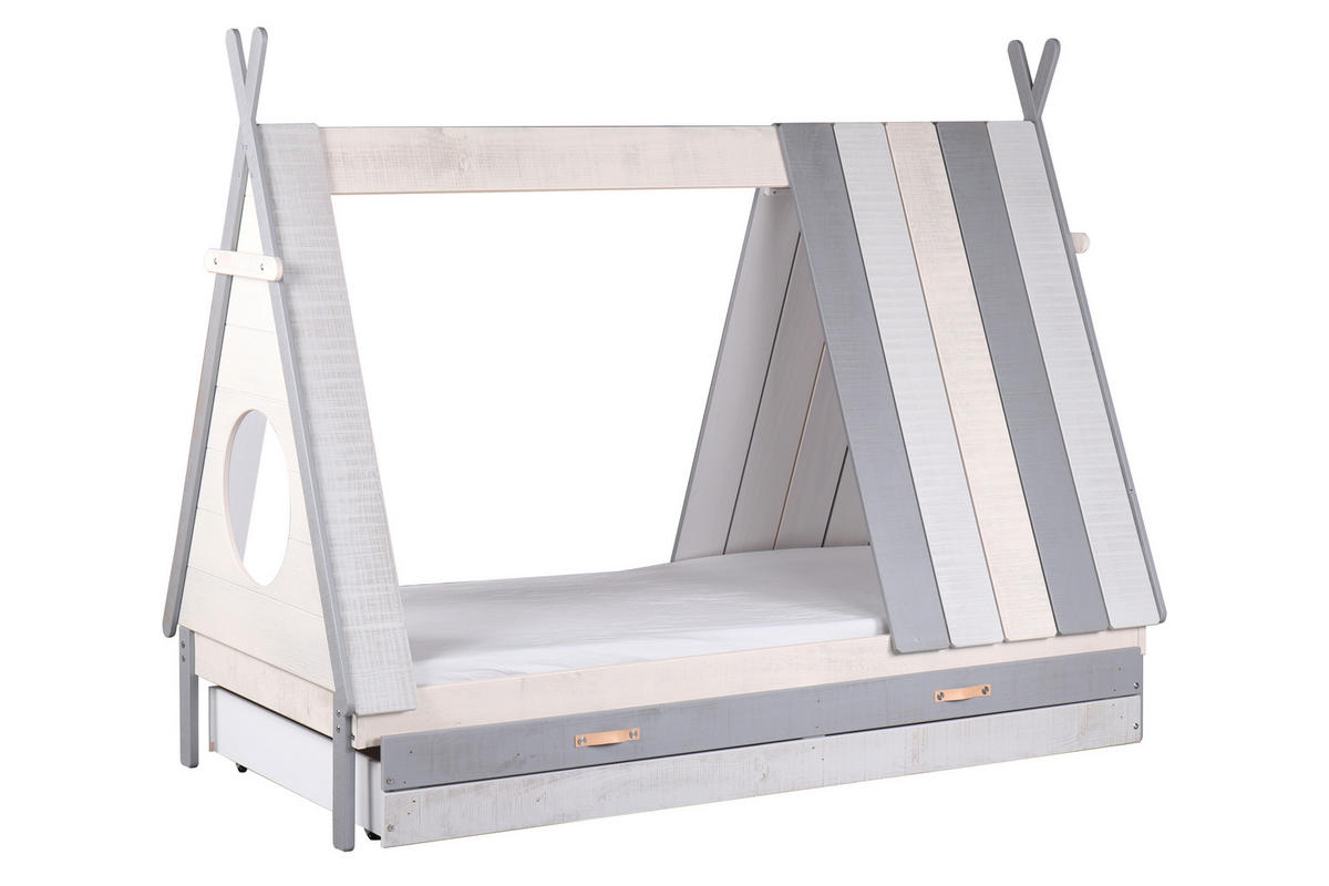KINDERBETT Scroll in Form eines Zeltes, inkl. Lattenrost (ohne Schublade) - Grau, Holz (90/200cm) - TPFLiving