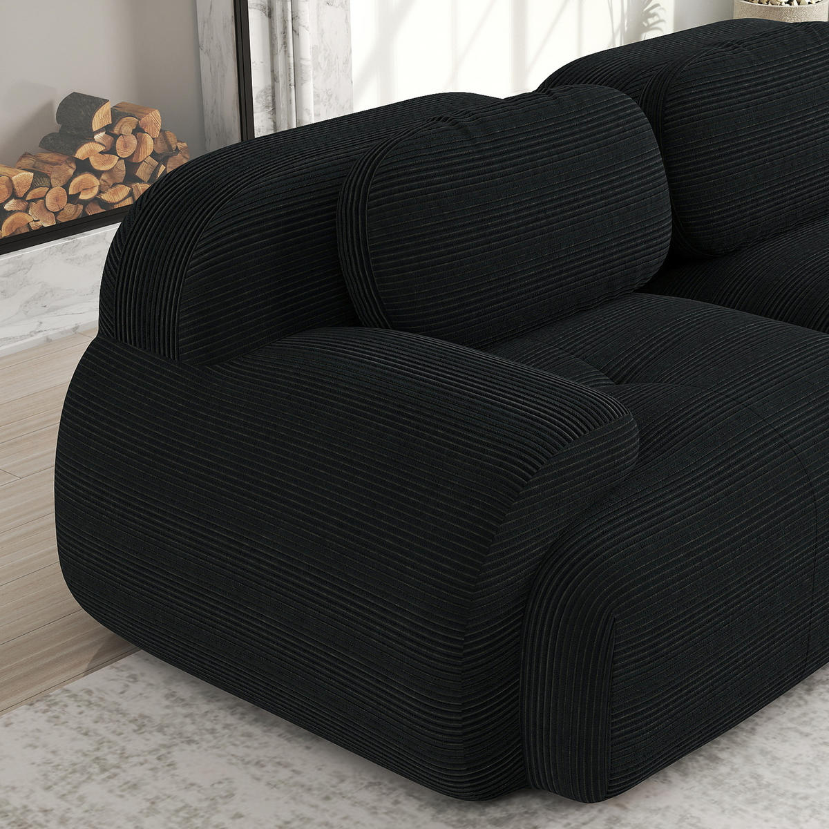 ECKSOFA 388/178/75 cm schwarz aus Cordstoff montagefrei mit ergonomischer Form - Schwarz, Textil (178/388cm) - OKWISH