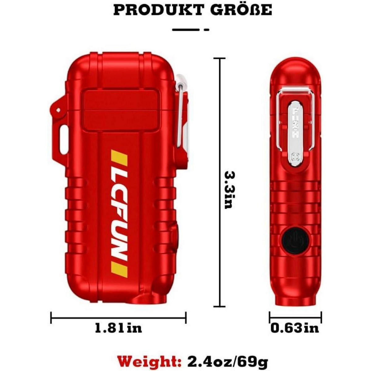 FEUERZEUG mit flexiblem Hals und LED-Taschenlampe Rot - Rot, Metall (4.5/1.8/8cm)