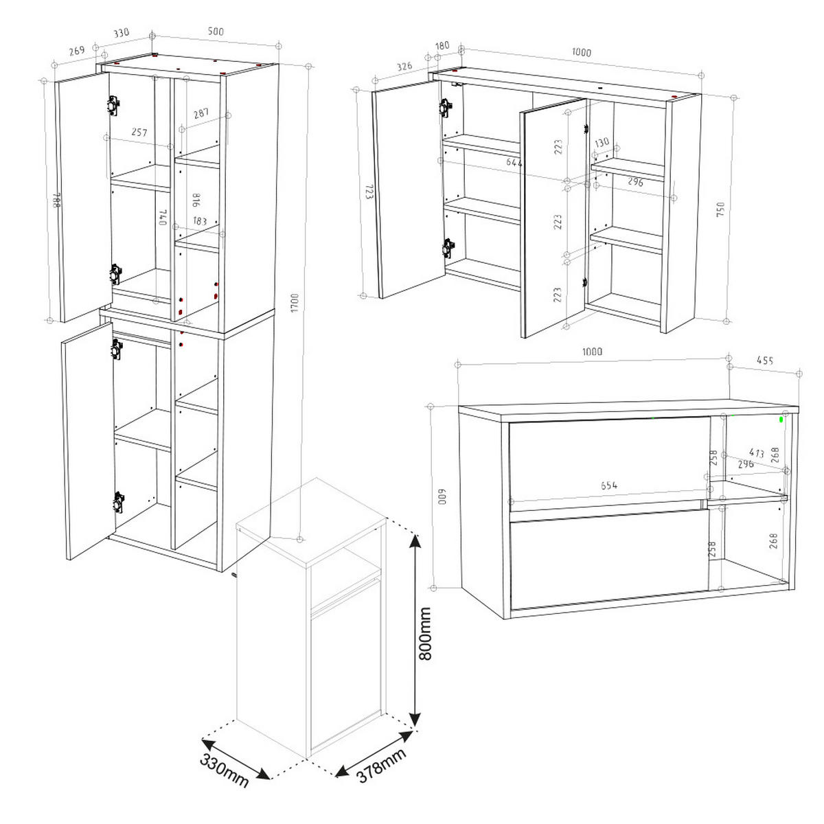 BADMÖBEL-SET Viola Anthrazit 4 Teile - Eichefarben/Anthrazit, Holzwerkstoff (60/100/45cm) - Vicco