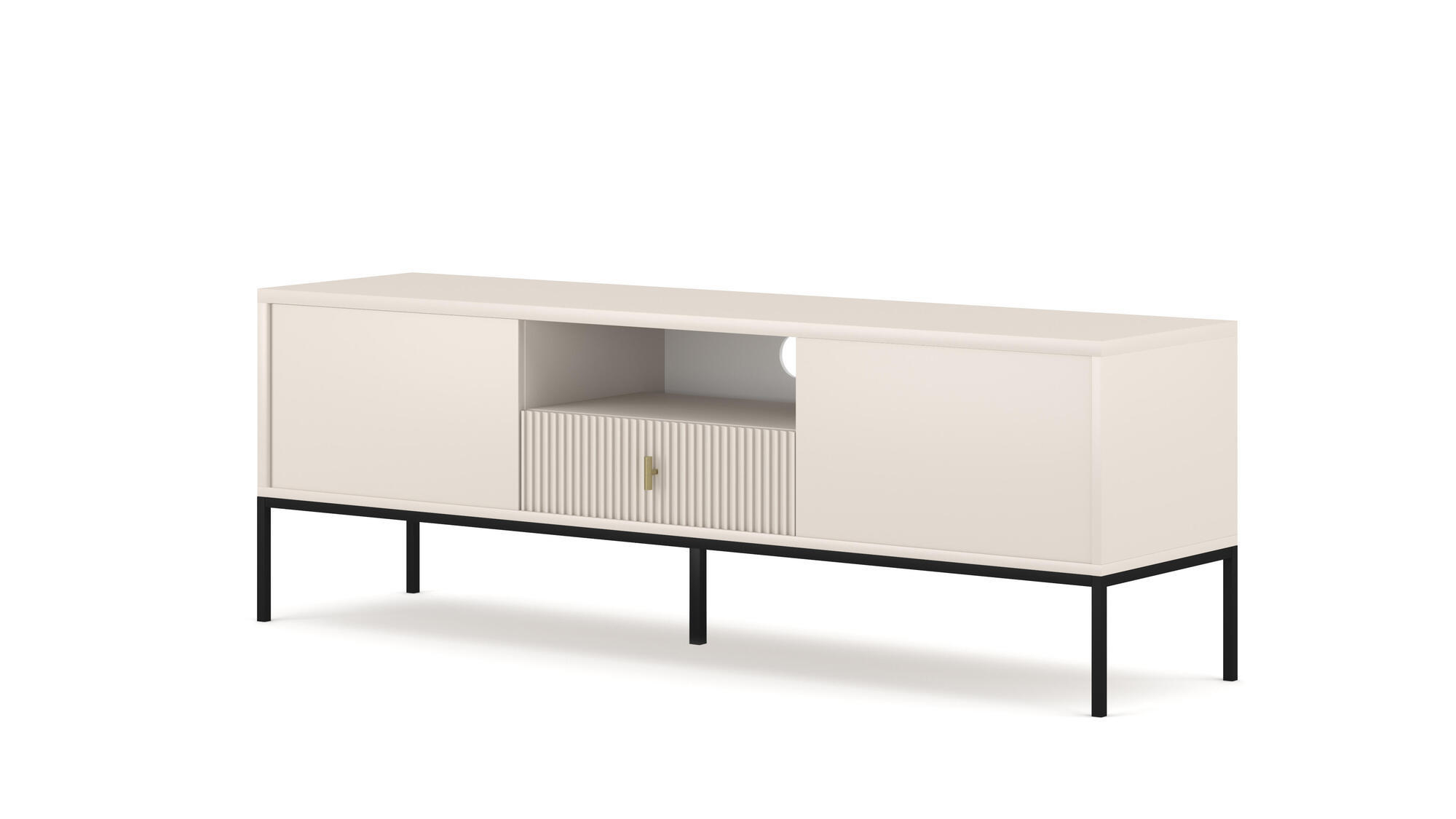 Furnlux Tv-Lowboard Beige, Schwarz 154x53x39 cm