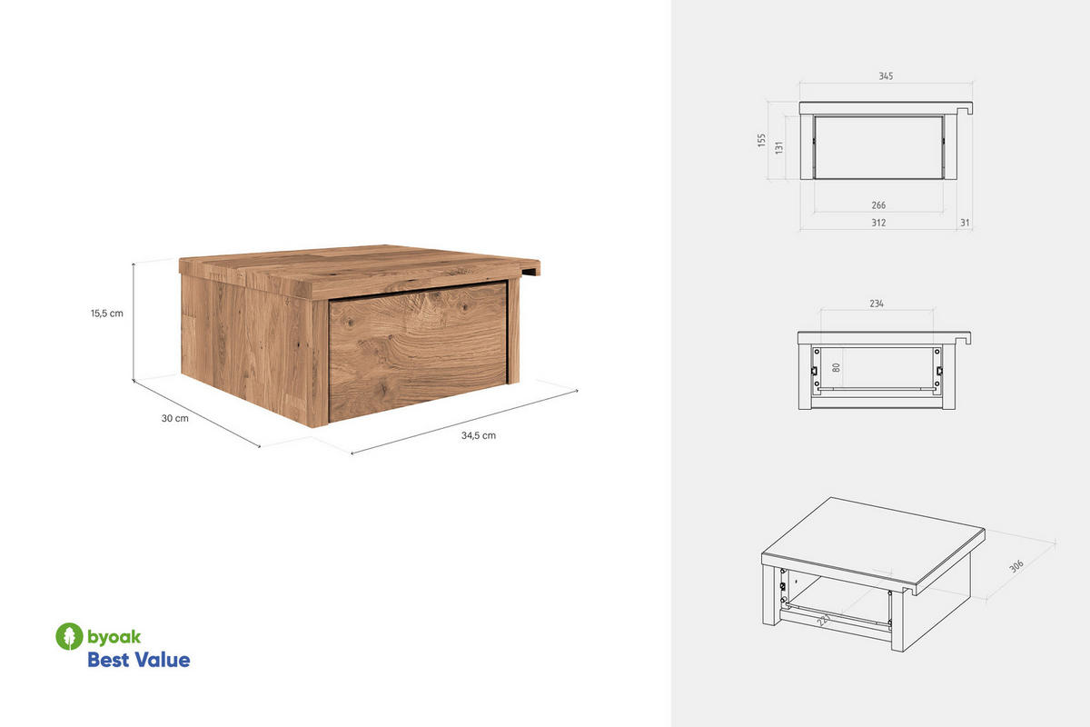 NACHTTISCH 2er Set PENNY MIT SCHUBLADEN Wildeiche - Wildeiche, Holz (34/17/30cm) - byoak