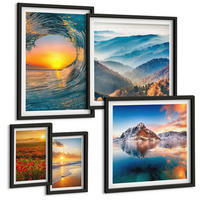 BILDER SET 5er Set - 50x50 cm & 20x30 cm & 40x60 cm Schwarzer Rahmen - Landschaften aus Bergen und Meeren im Westen - Schwarz, Kunststoff (40/60cm) - TULUP