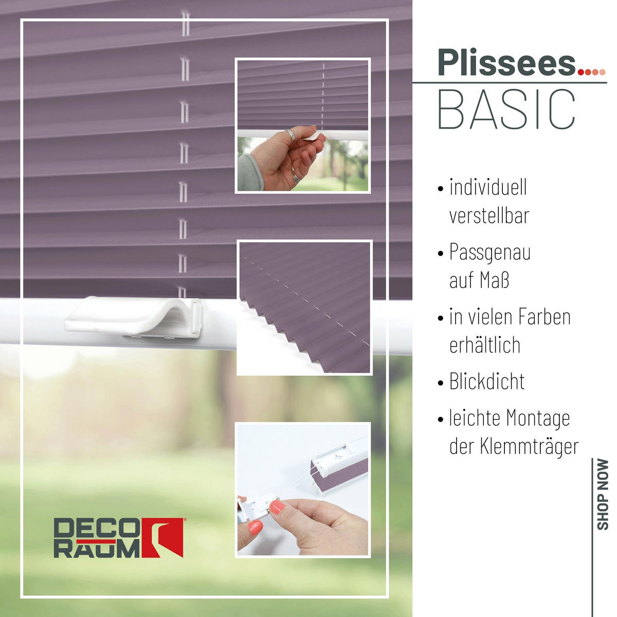 PLISSEE Basic ohne Bohren - Flieder, Textil (70/150cm) - Deco-Raum