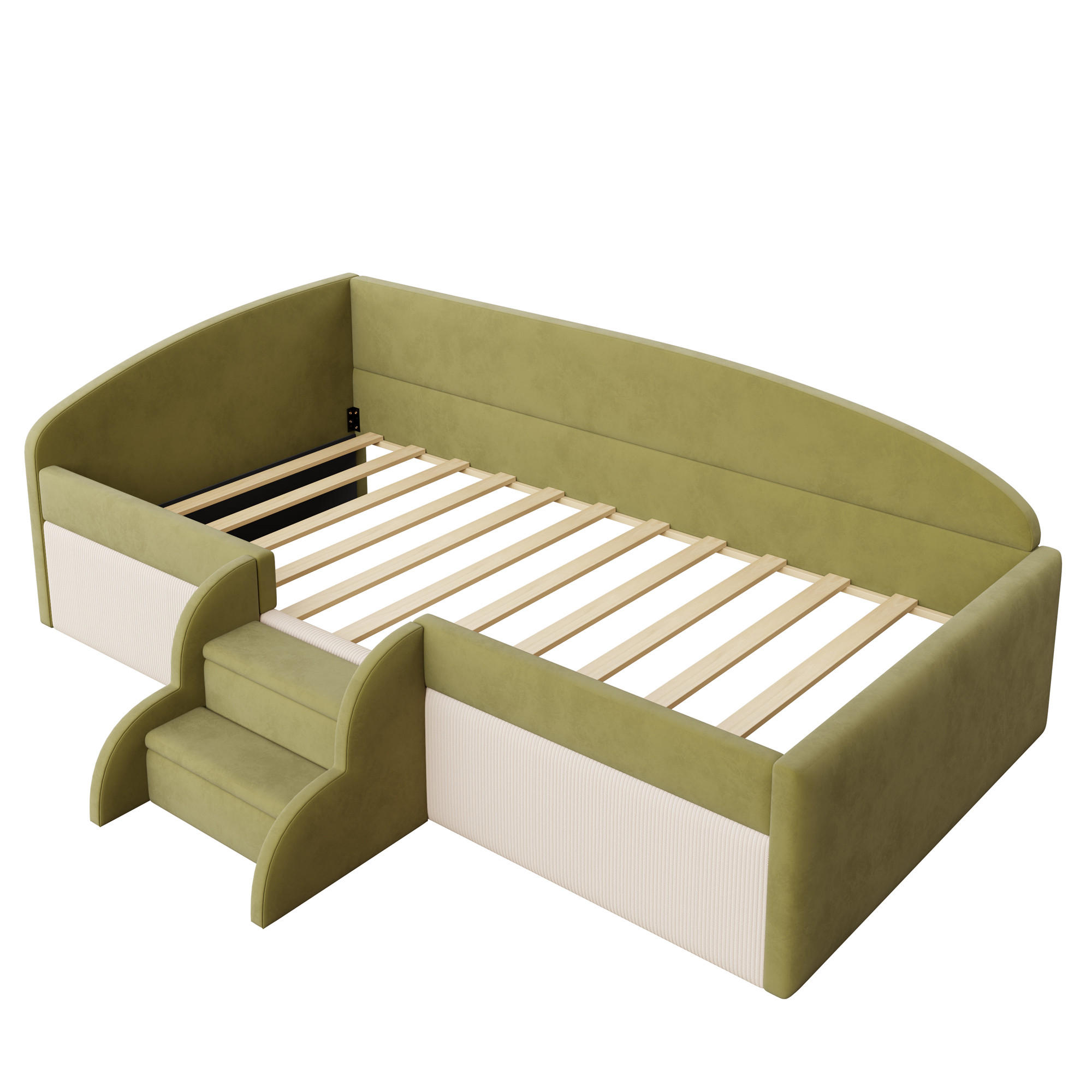 KINDERBETT 90/190 cm DE-02107, in Dunkelgrün, mit Sofafunktion, Stufen und Zaun - Grün, Metall (90/190cm) - ComfortXL