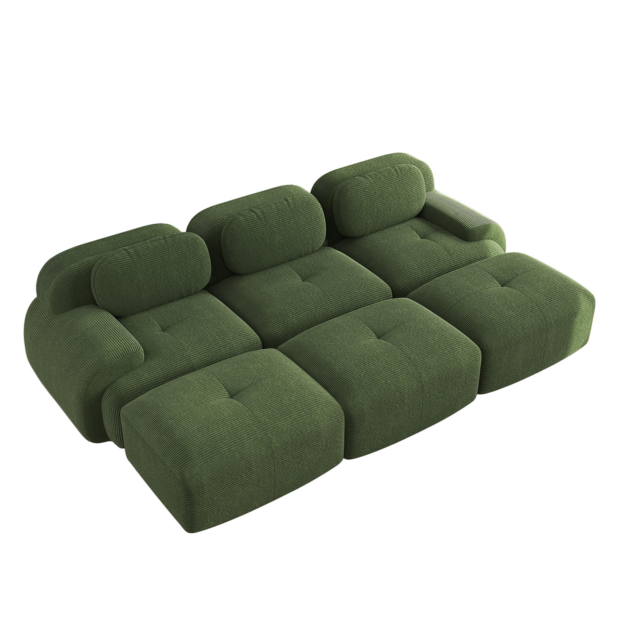 3-SITZER-SOFA DE-34025 modular mit 3 Hockern Grün - Grün, Textil (178/75/298cm) - ComfortXL