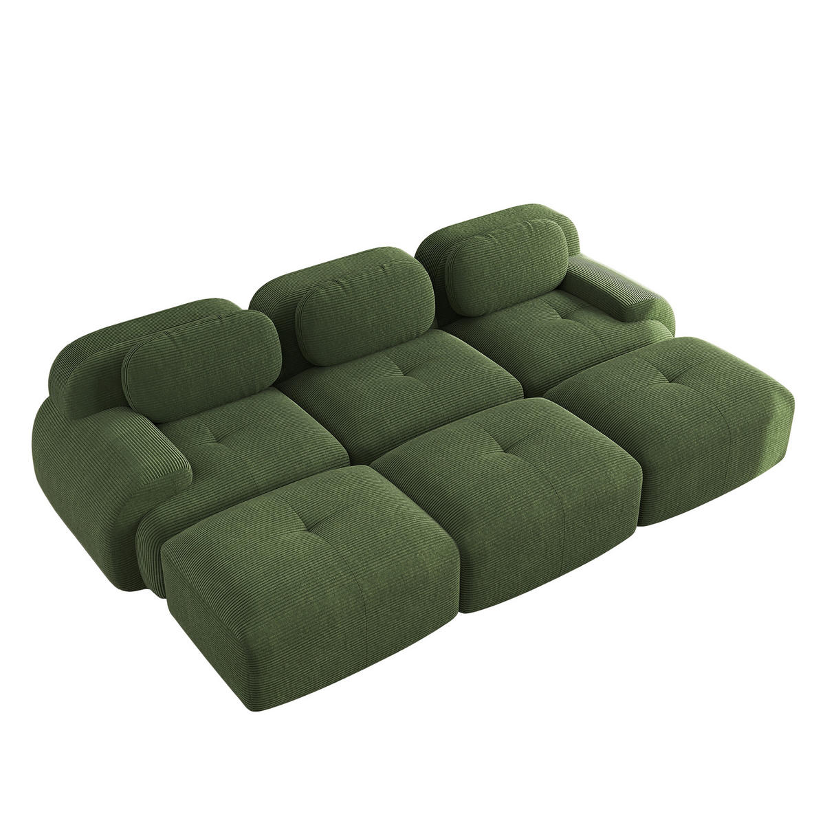 3-SITZER Sofa 298×178×75 cm Cordstoff rahmenlos modular mit 3 Hockern, grün - Grün, Textil (178/75/298cm)