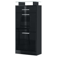 SCHUHSCHRANK Loret Front in Schwarz Hochglanz - Schwarz Hochglanz, Holzwerkstoff (46/104/23cm) - Vladon
