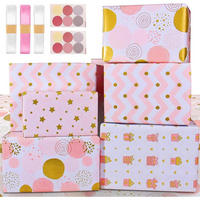 GESCHENKPAPIER Set 6-teilig mit Bändern und Aufklebern Rosa/Gold - Multicolor, Papier (22/0.5/25cm)