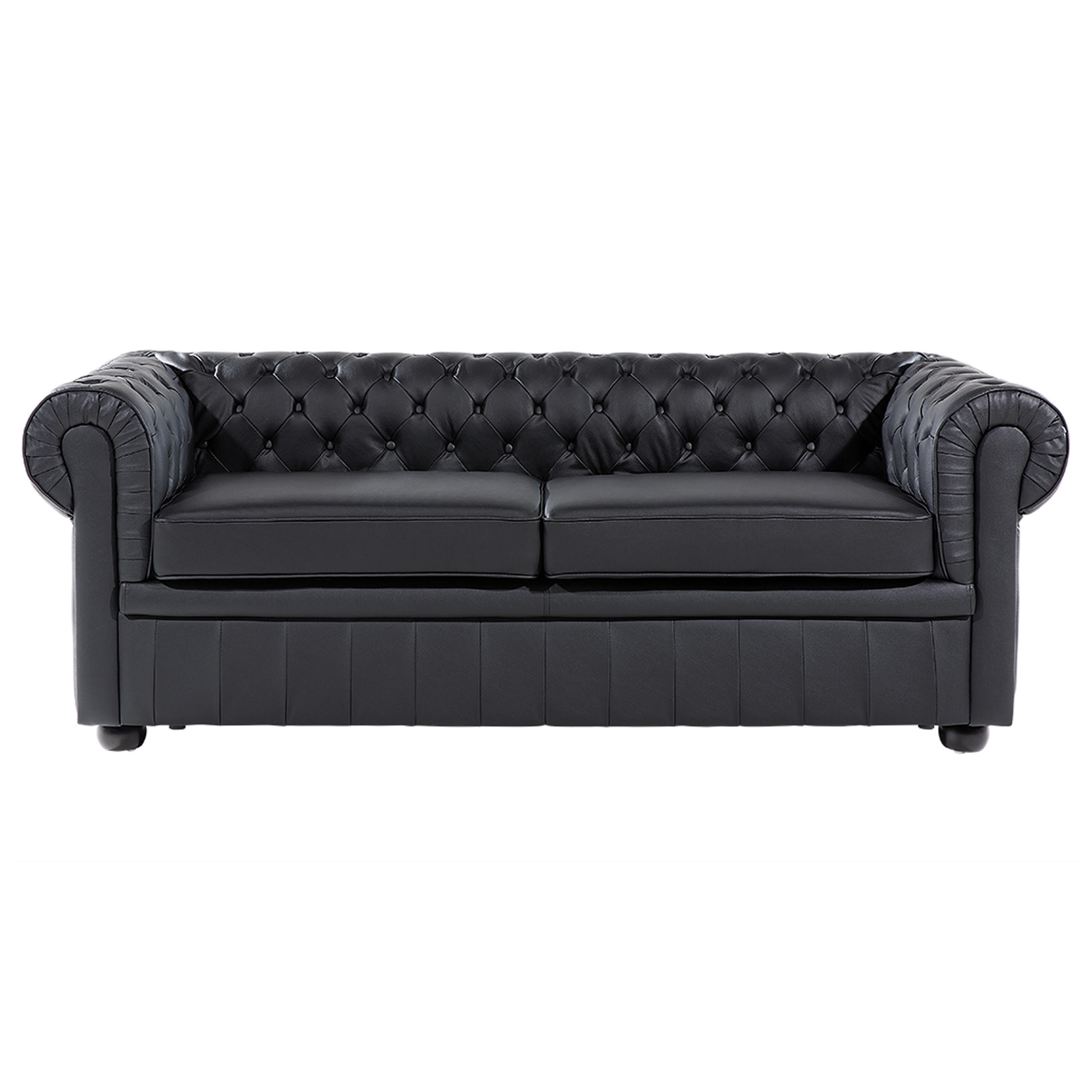 SOFA Leder Schwarz Chesterfield - Schwarz, Leder/Fell (195/75cm) - Beliani