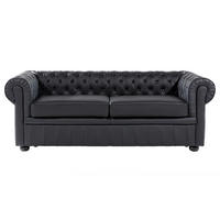 SOFA Leder Schwarz Chesterfield - Schwarz, Leder/Fell (195/75cm) - Beliani
