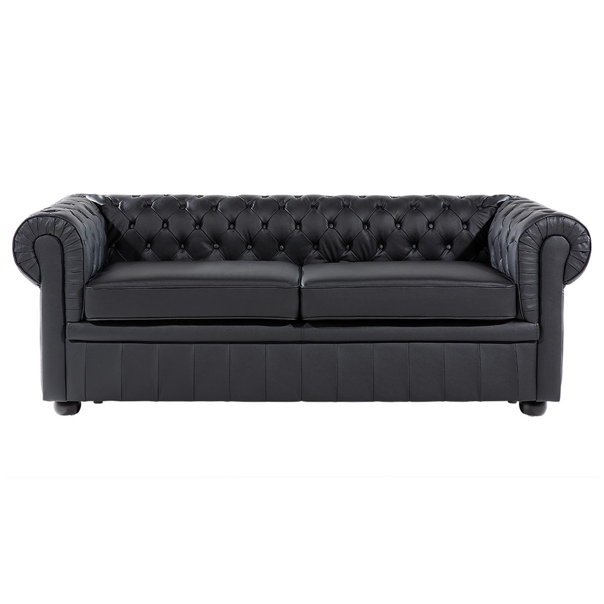 SOFA Leder Schwarz Chesterfield - Schwarz, Leder/Fell (195/75cm) - Beliani