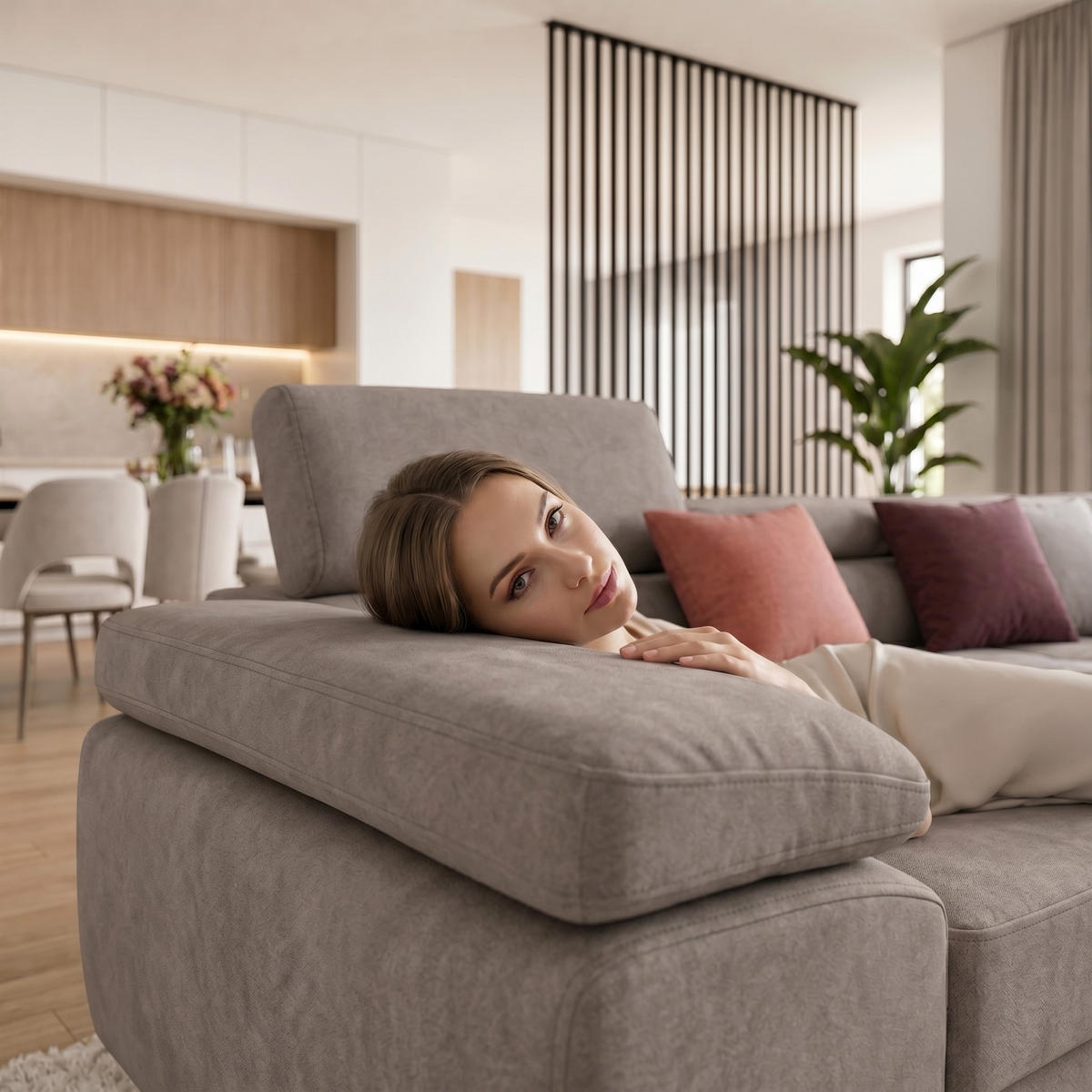 ECKSOFA WILD XXL Rechts mit Schlaffunktion 125x240 Velours Beige - Beige/Silberfarben, Holz/Textil (200/400cm) - Muffo