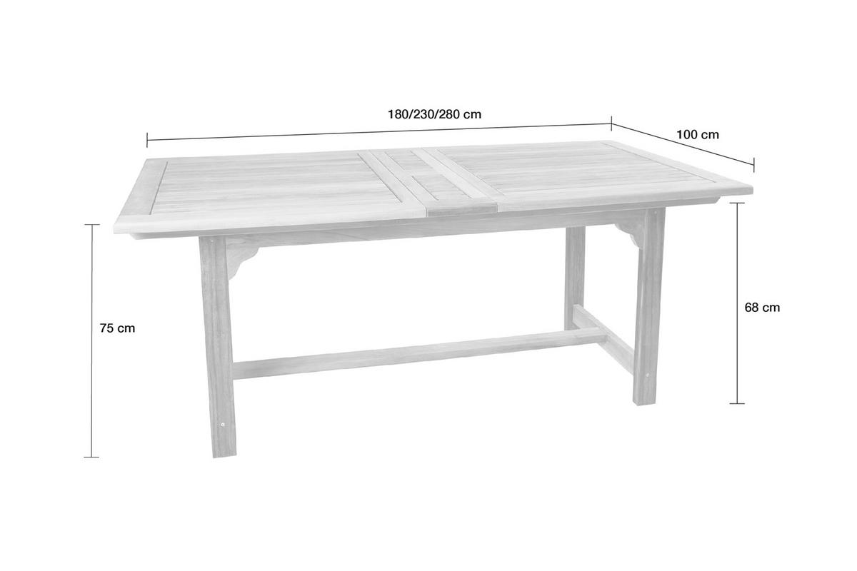 GARTENTISCH Ela 180/230/280x100x75 cm, Teakholz, Natur - Naturfarben, Holz (100/180/75cm) - dasmöbelwerk